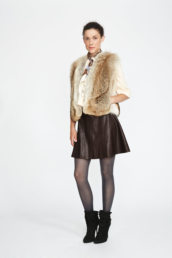 Cropped Style Short Coyote Fur Vest with Pockets