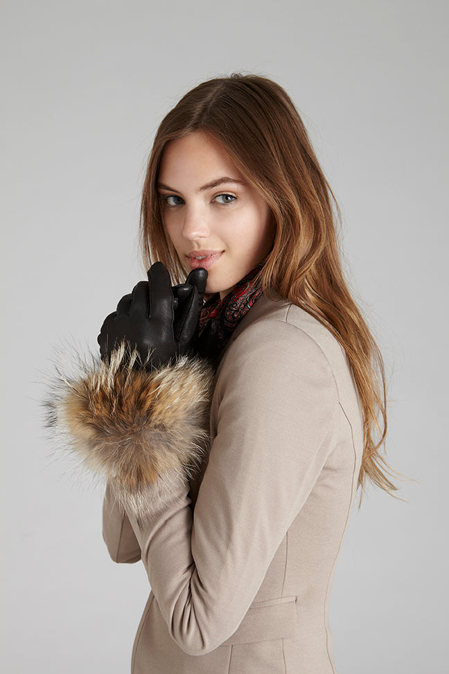 Coyote Fur trimmed winter leather gloves