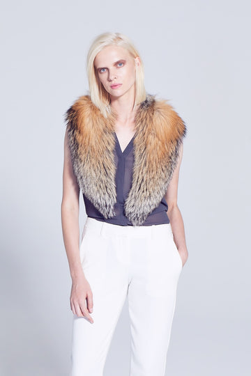 cross fox fur detachable collar with silk lining