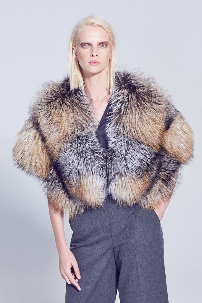 cross fox fur shrug with silk lining