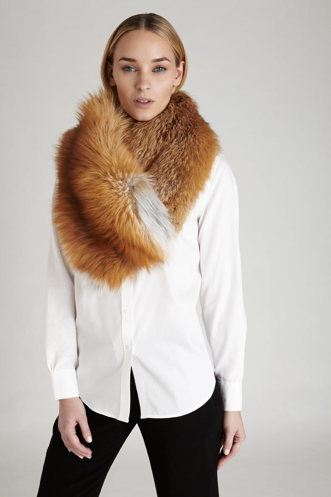 Fox Fur Scarf Winter Warm Fur Collar Shawl Whole Fox Fur Collar/Gold Rimmed  Fox