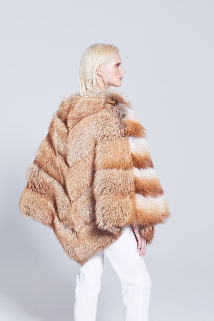 gold fox fur over the head poncho back detail