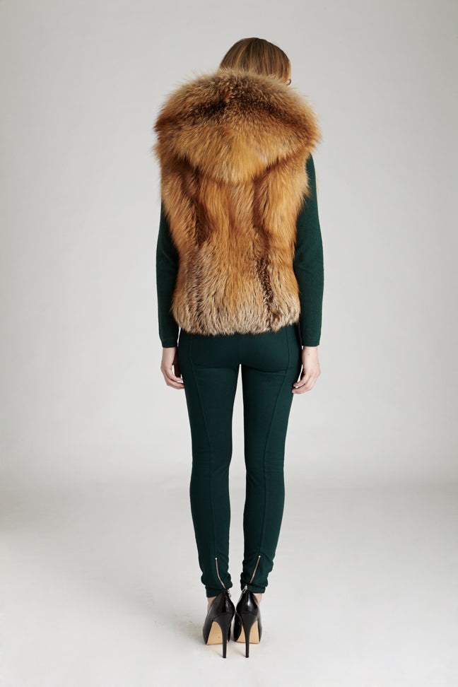 Gold Fox fur hooded short style hip length vest
