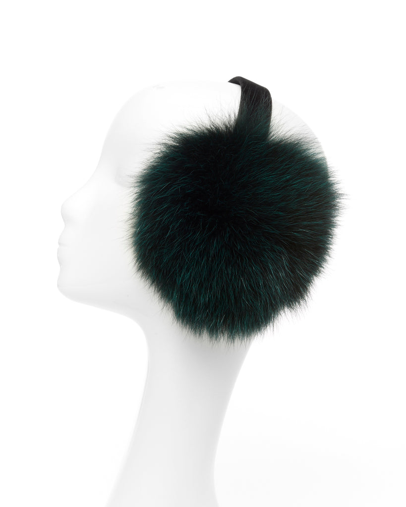 emerald green fox fur earmuffs winter accessory side view