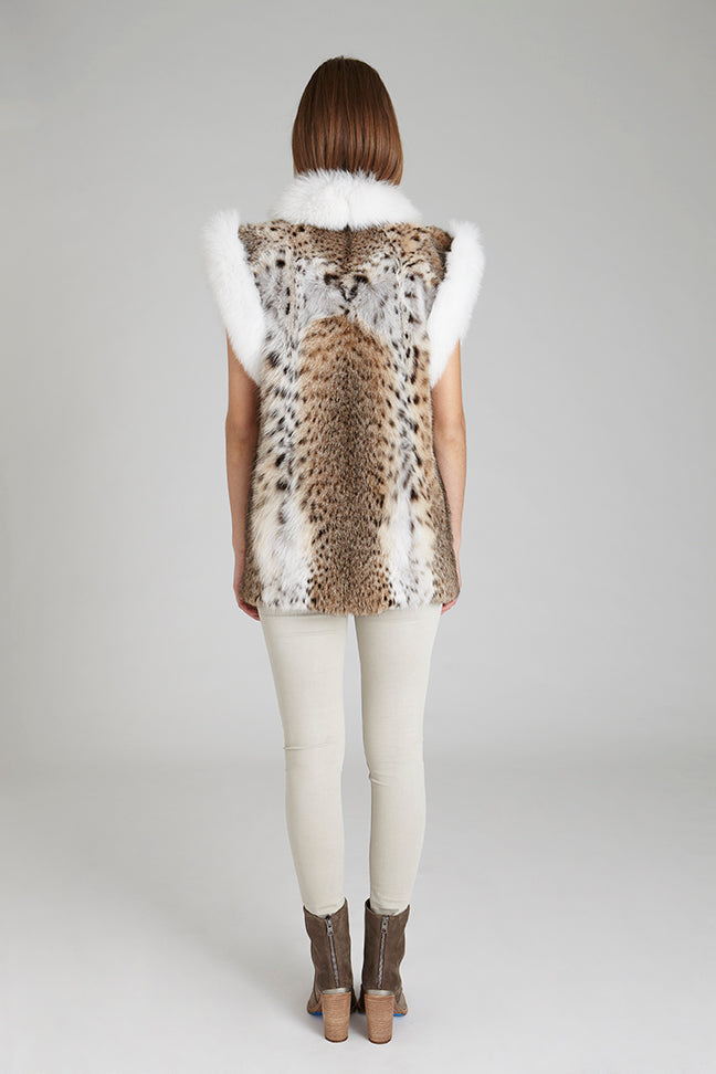 lynx and white fox fur winter vest backside detail