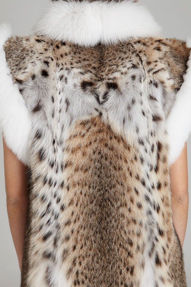 lynx and white fox fur winter vest close up of fur