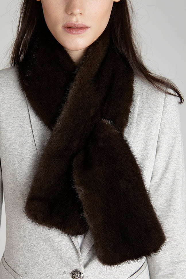 mahogany brown mink fur winter scarf accessory with fur on both sides