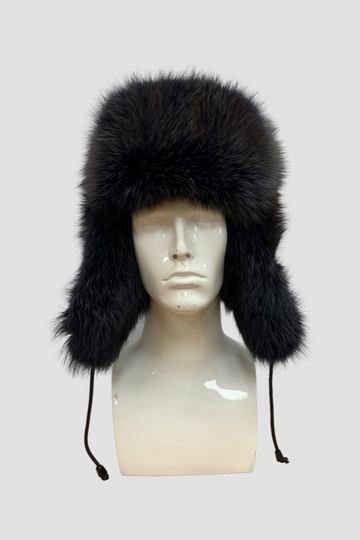 Fox Fur Trooper Winter Hat in Cobalt Color
