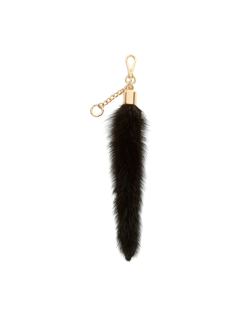 mink tail fur keychain with gold closure hardware