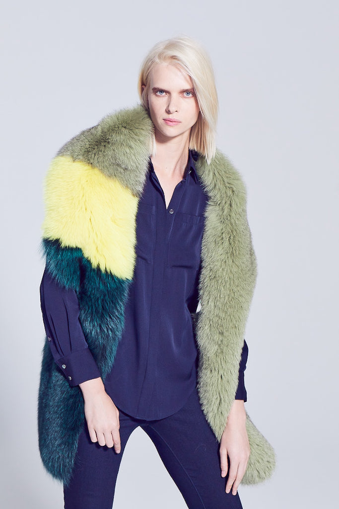 Multi Color Fox Fur Boa scarf Accessory in Green and yellow