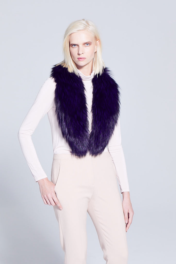 silver fox fur dyed plum color detachable collar with silk lining