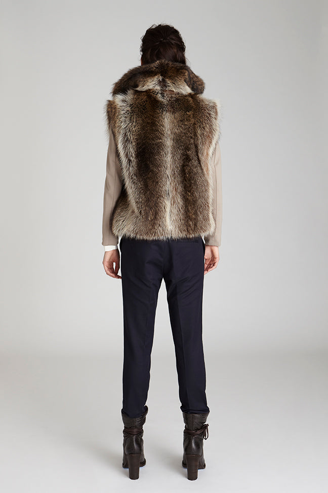 womens raccoon fur vest with collar back side detail
