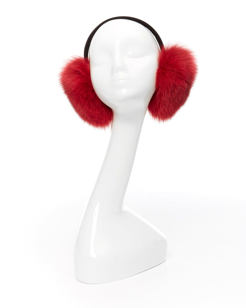 Bright Red Fox Fur earmuffs winter accessory