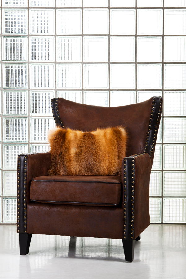red fox fur pillow shown in throw size