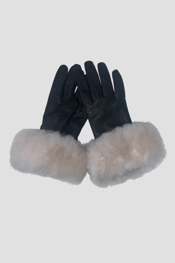 natural shearling fur trimmed leather gloves