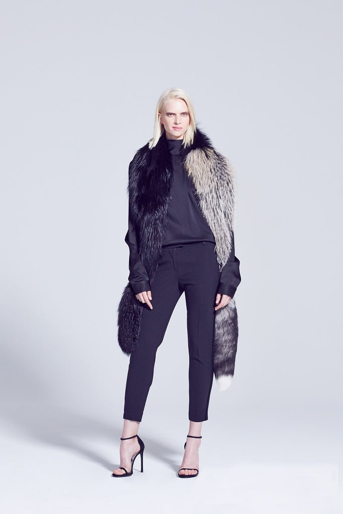 cross fox fur and black dyed silver fox combination scarf with fox tail