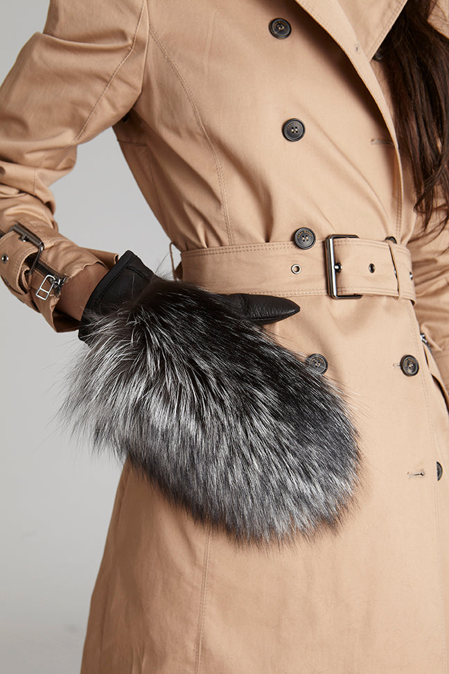 silver fox fur covered leather mittens