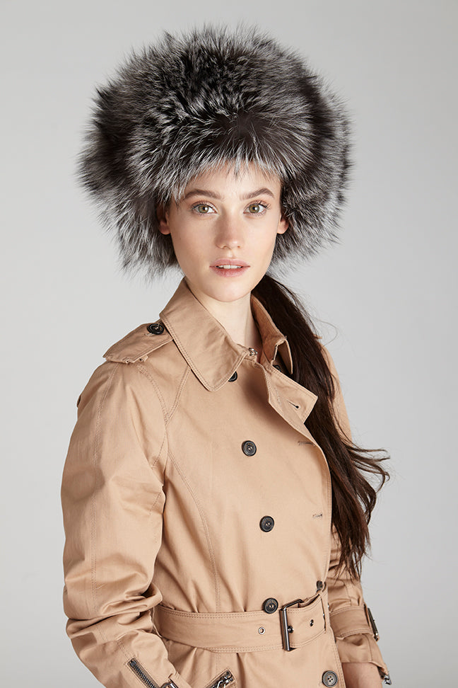 silver fox fur trooper winter hat for female
