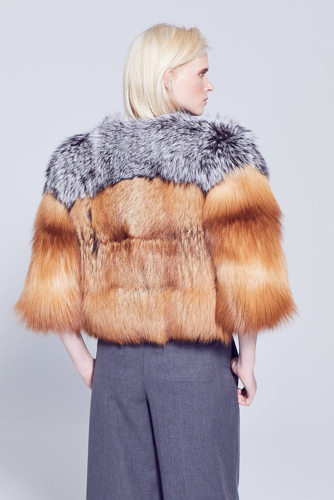 Silver fox and gold fox short bolero fur winter jacket