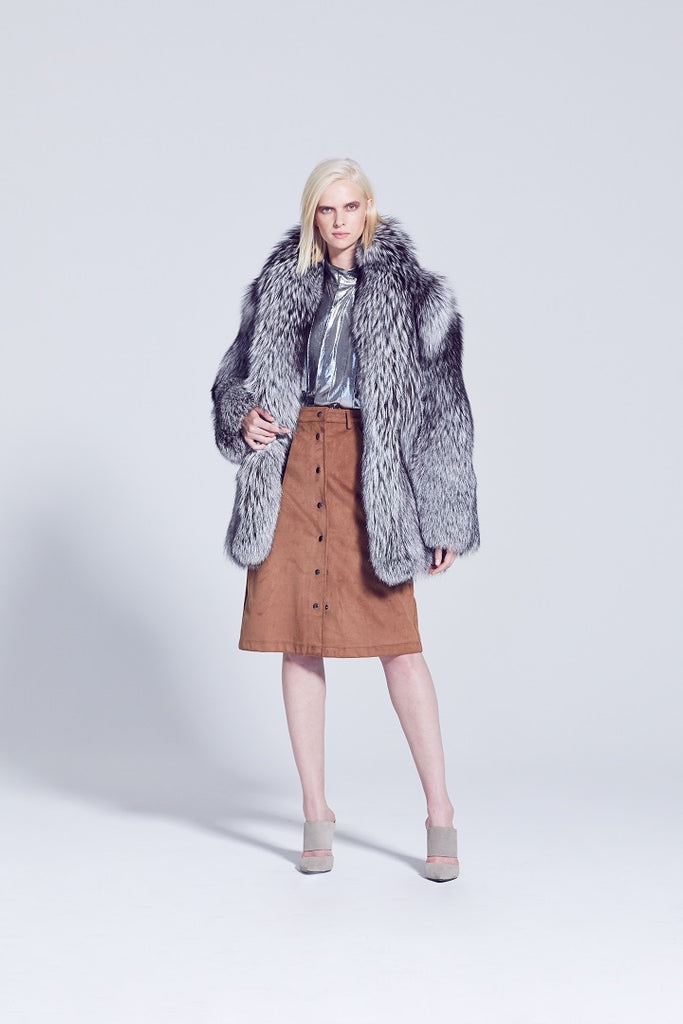 Silver Fox Fur Winter Jacket with shawl collar
