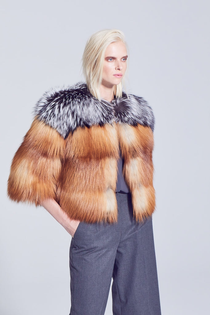 Silver fox and gold fox short bolero fur winter jacket