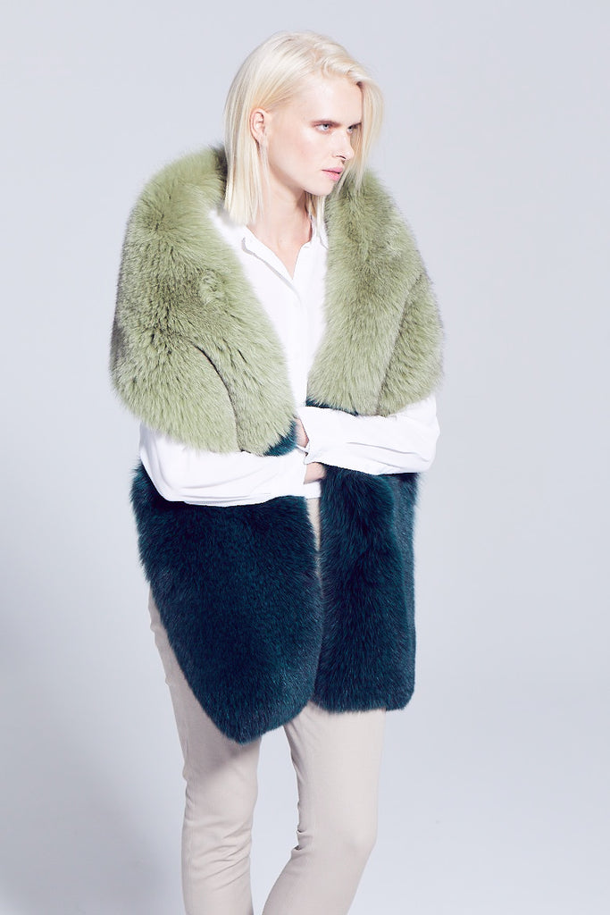 Green Fox Fur Long Scarf Winter Accessory