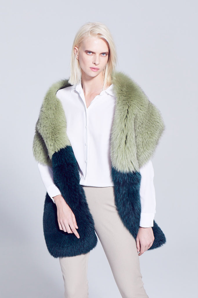 Green Fox Fur Long Scarf Winter Accessory