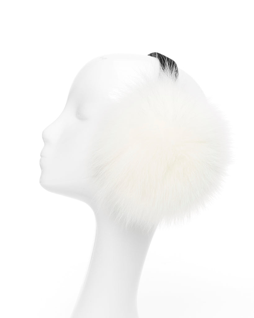 white fox fur earmuffs with velvet headband