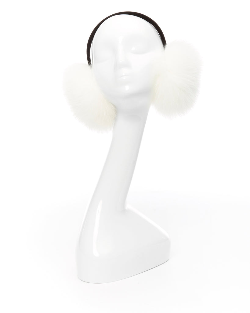 white fox fur earmuffs with velvet headband